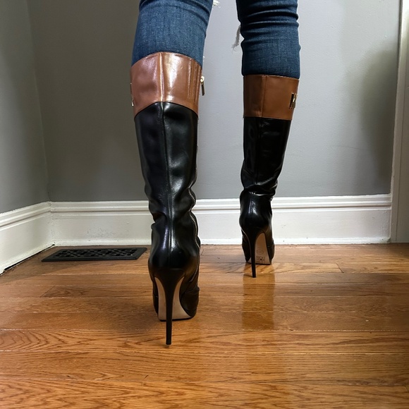 MICHAEL Michael Kors Fashion Leather high heel boot with gold tone MK on calf - Picture 3 of 11